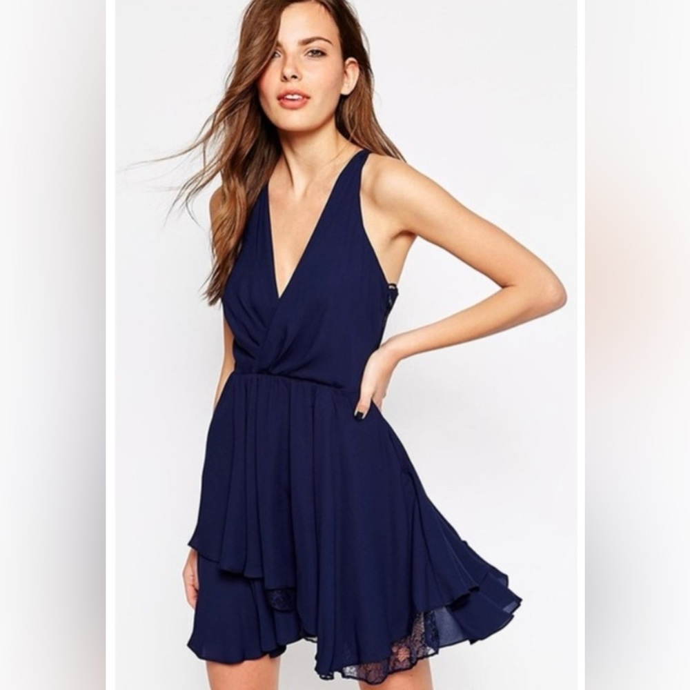 BCBGeneration Navy Racerback Lace Tiered Cocktail Dress | Size 6 | Worn Once